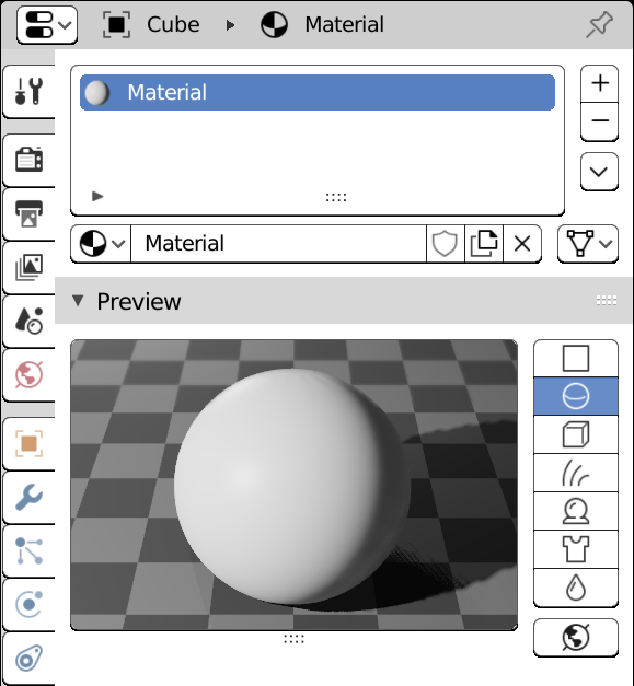 The Material tab of the Properties editor has a Preview panel to help you see what your materials look like without making a full scene render.