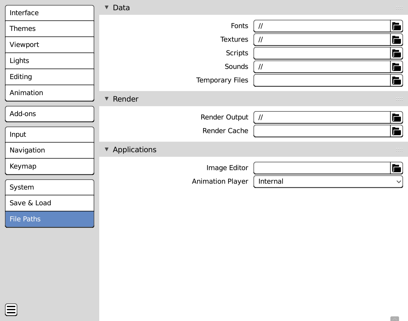 The File Paths options in Preferences