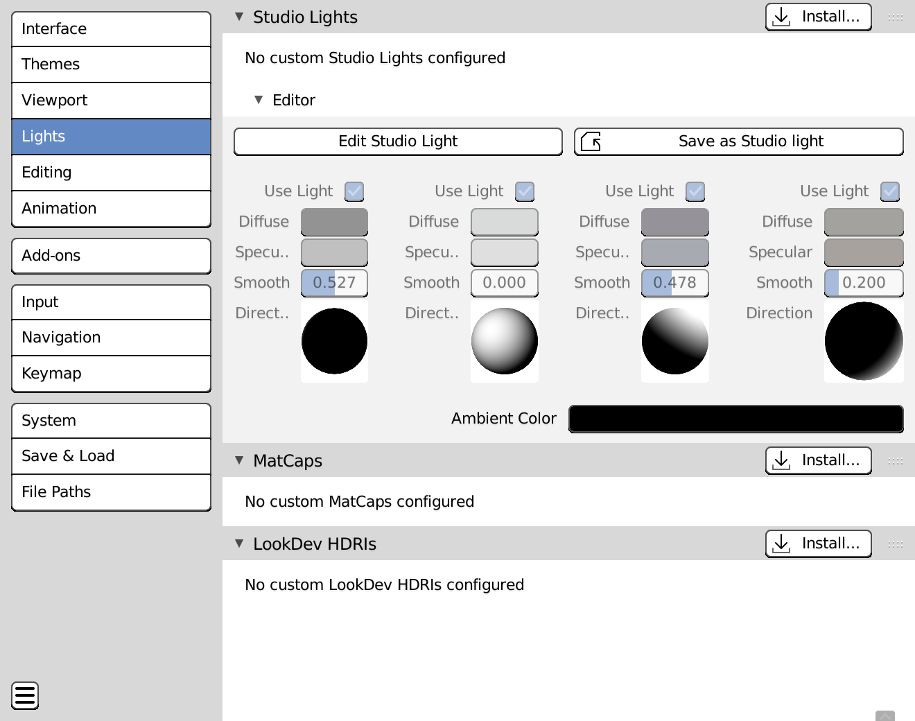 The Lights options in Preferences.