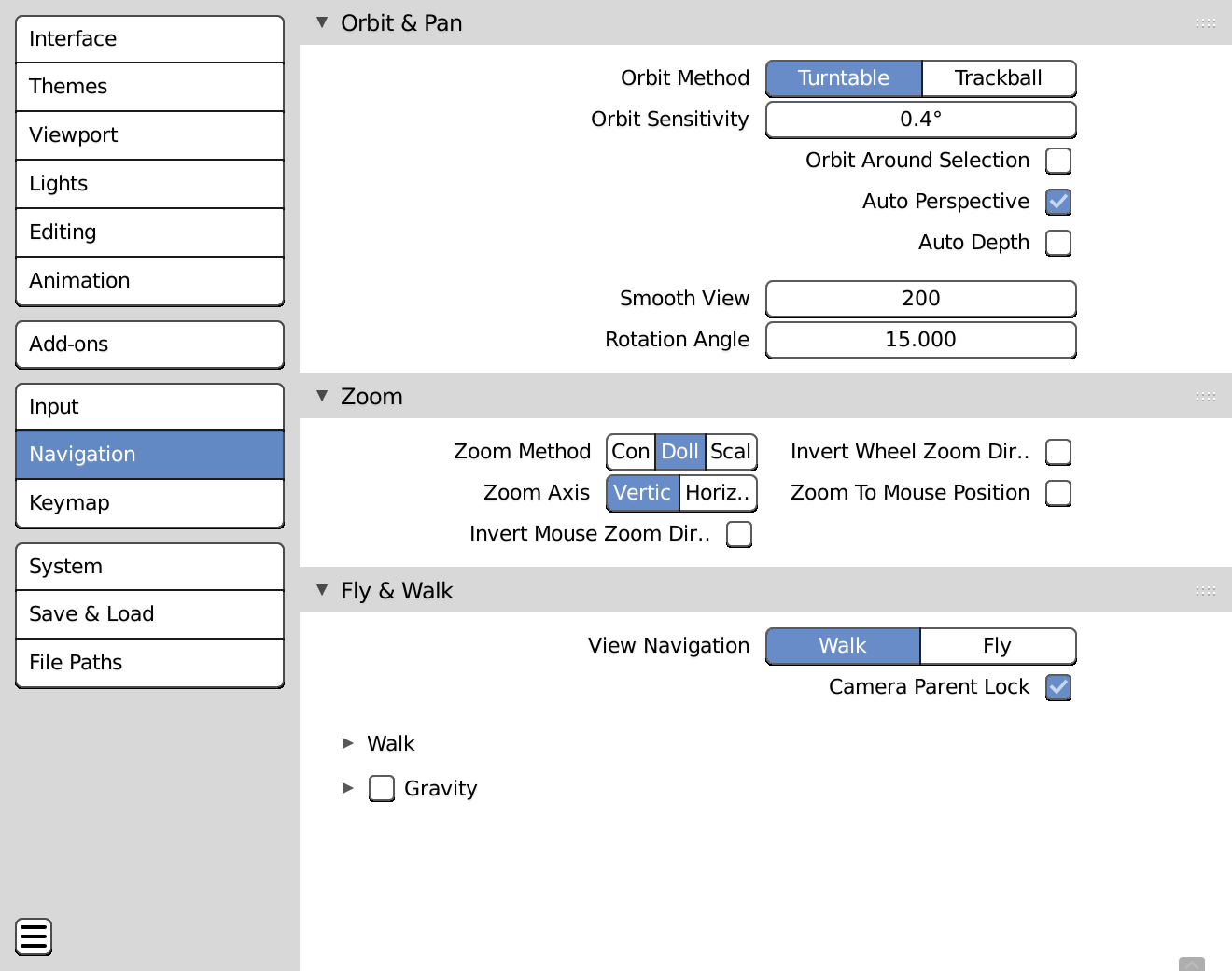 The Navigation options in Preferences.